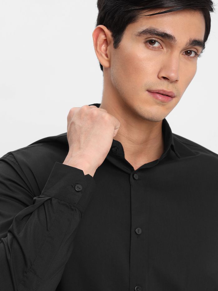 Black - Cotton Solid Shirts For Men Plain Shirts - Image 3