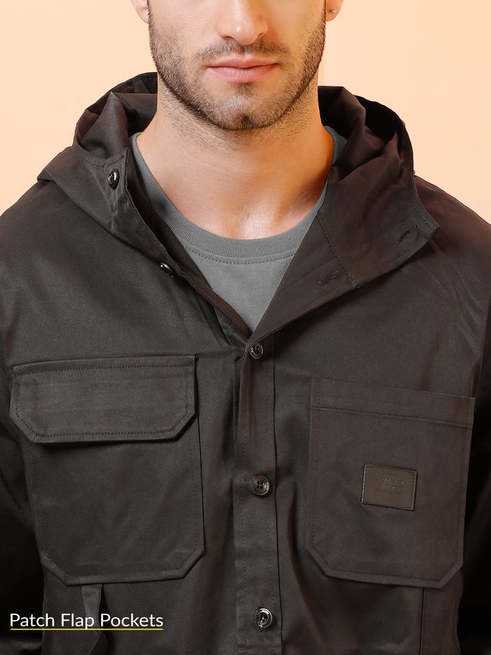 Black Hooded Jacket For Men - Image 2