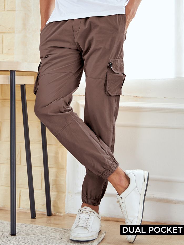 Caramel Brown Dual Pocket Mens Cargo Joggers