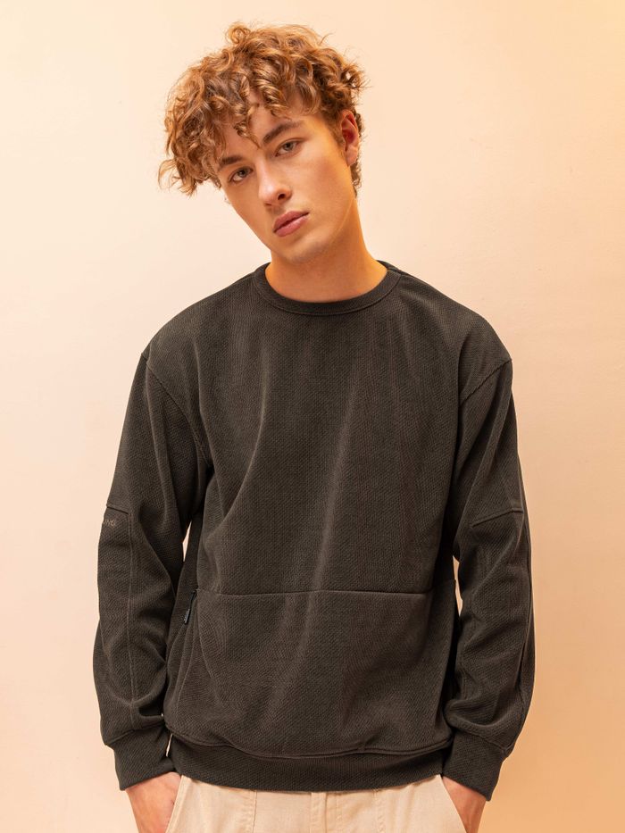 Dark Brown Textured Sweatshirt for Men