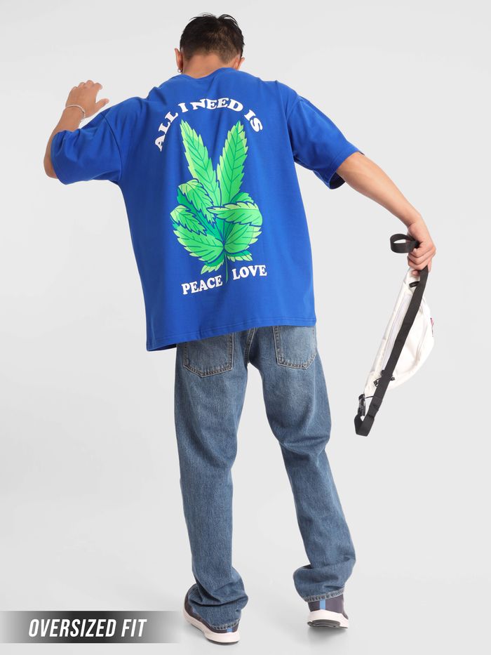 Peace Love Printed Oversized T-shirt for Men