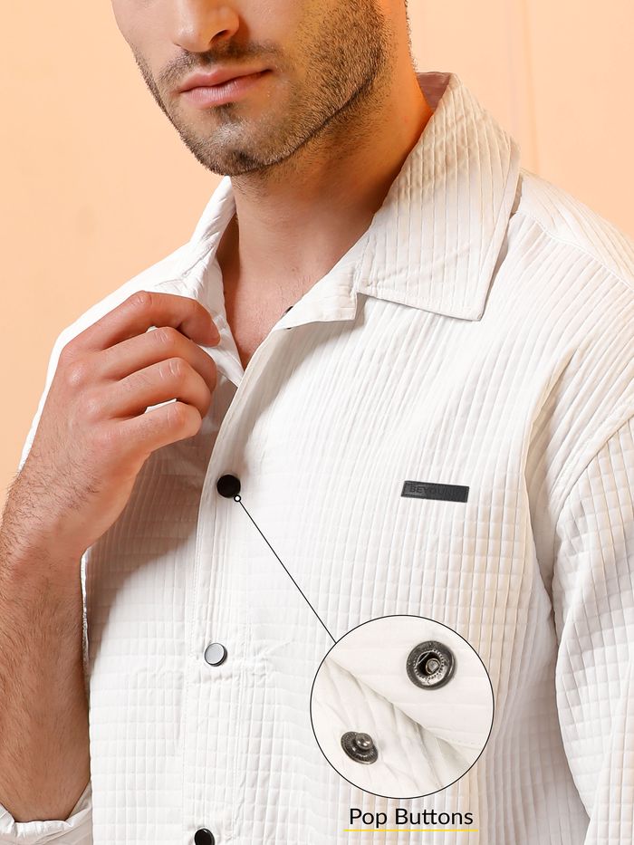White Textured Overshirt for Men - Image 3