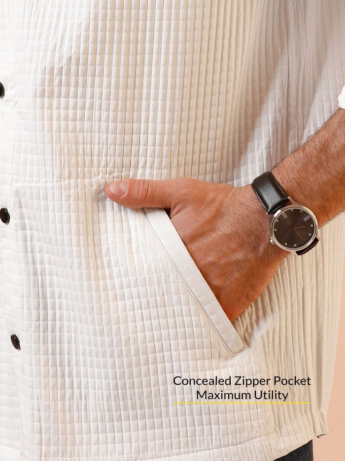 White Textured Overshirt for Men - Image 2