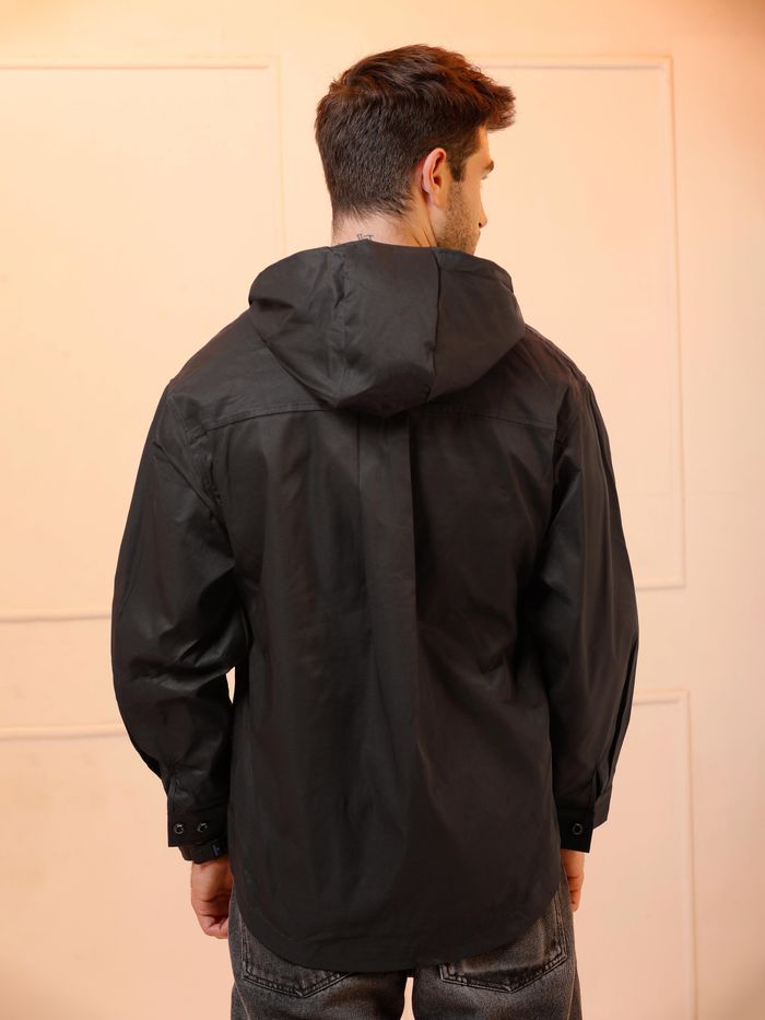 Black Hooded Jacket For Men - Image 2