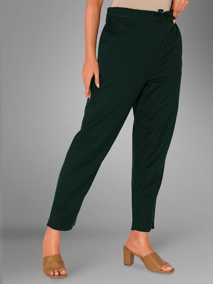 Bottle Green Solid Straight-Fit Women Pant