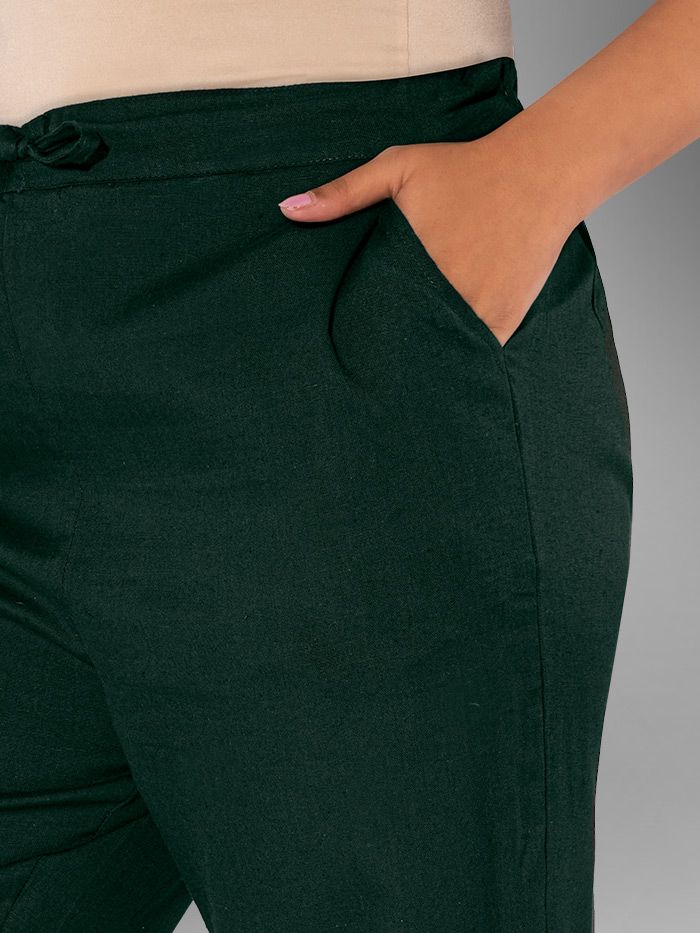 Bottle Green Solid Straight-Fit Women Pant - Image 2