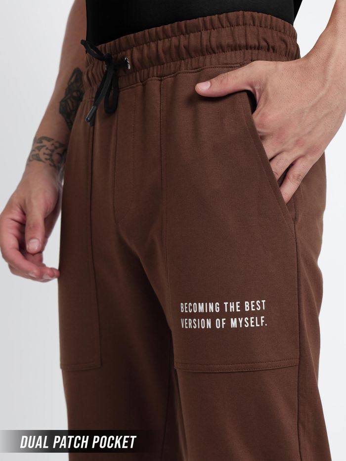 Brown Printed Pocket Knitted Men Jogger - Image 2