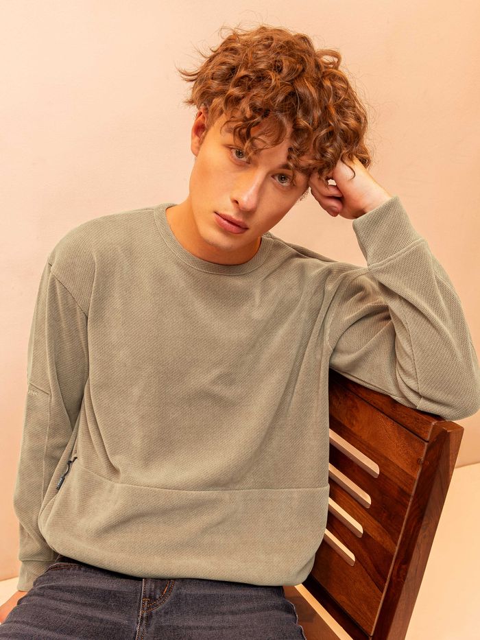 Camel Brown Textured Sweatshirt for Men