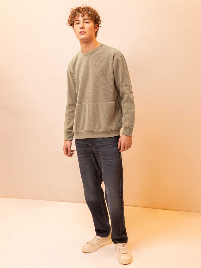 Camel Brown Textured Sweatshirt for Men - Image 3