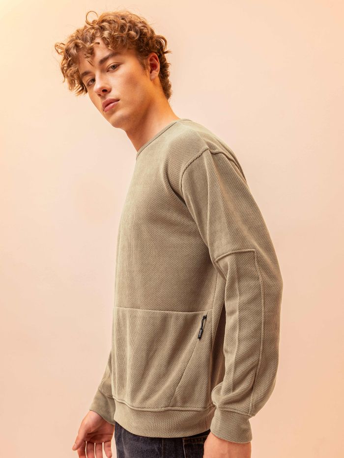 Camel Brown Textured Sweatshirt for Men - Image 2