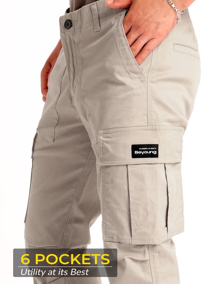 Cream Cargo Pants for Men - Image 3