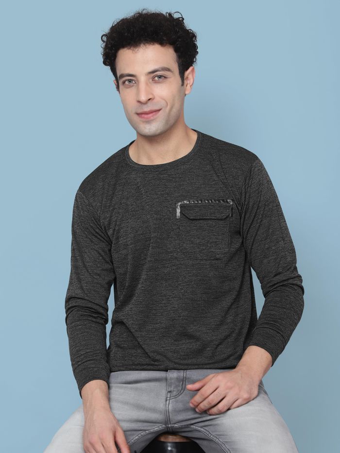 Dark Charcoal Grey Box Knitted Men Sweatshirts - Image 2