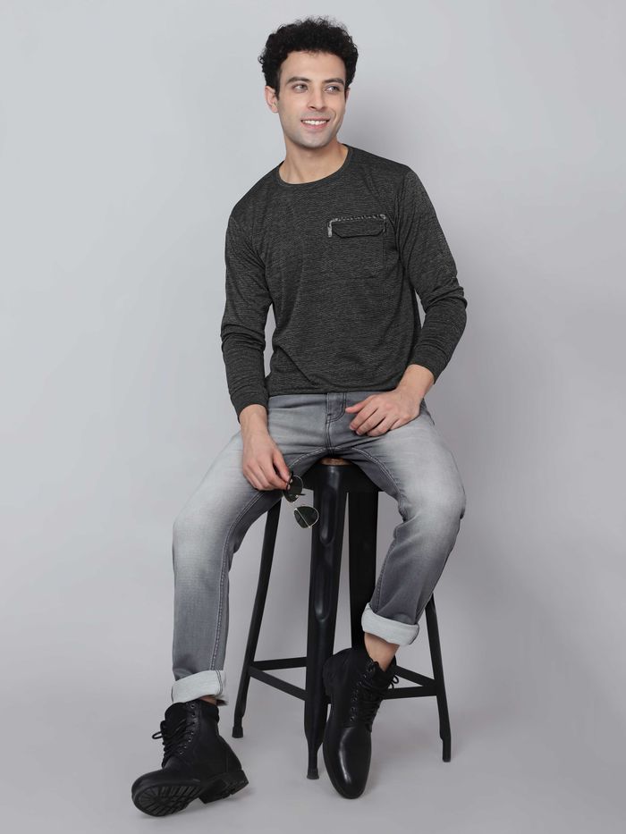 Dark Charcoal Grey Box Knitted Men Sweatshirts