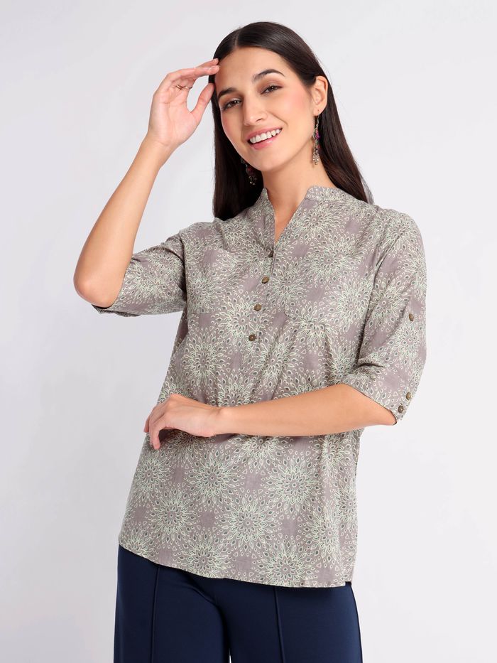 Floral Printed Straight Short Kurti