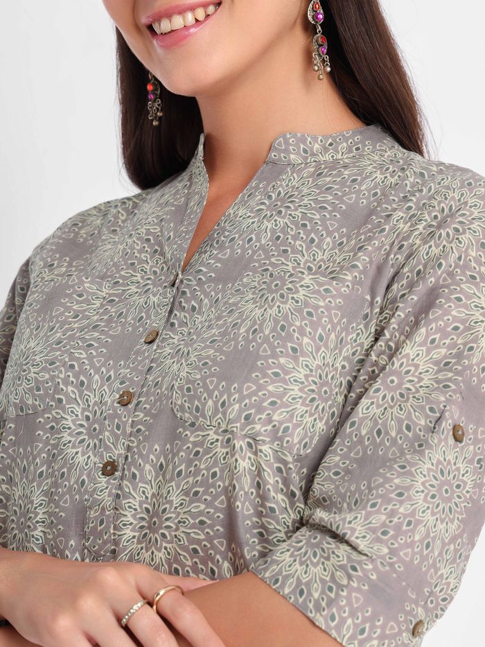 Floral Printed Straight Short Kurti - Image 2