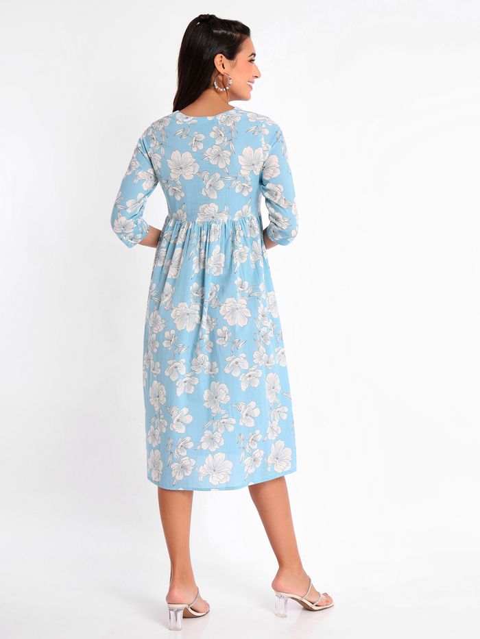 Light Blue Floral A-Line Kurta - Image 3