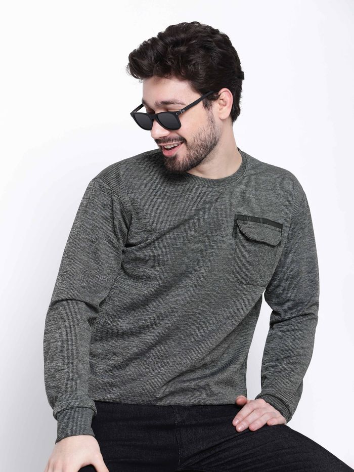 Metal Grey Box Knitted Men Sweatshirts