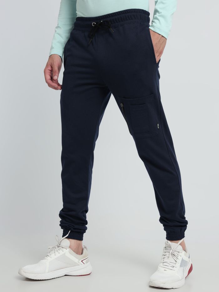 Navy Blue Patch Pocket Knitted Men Jogger