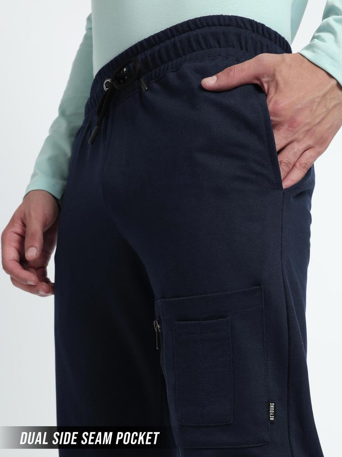 Navy Blue Patch Pocket Knitted Men Jogger - Image 2