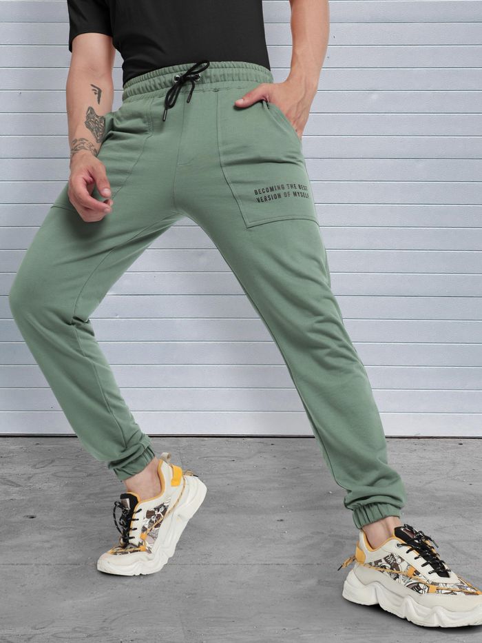 Sage Green Printed Pocket Knitted Men Jogger