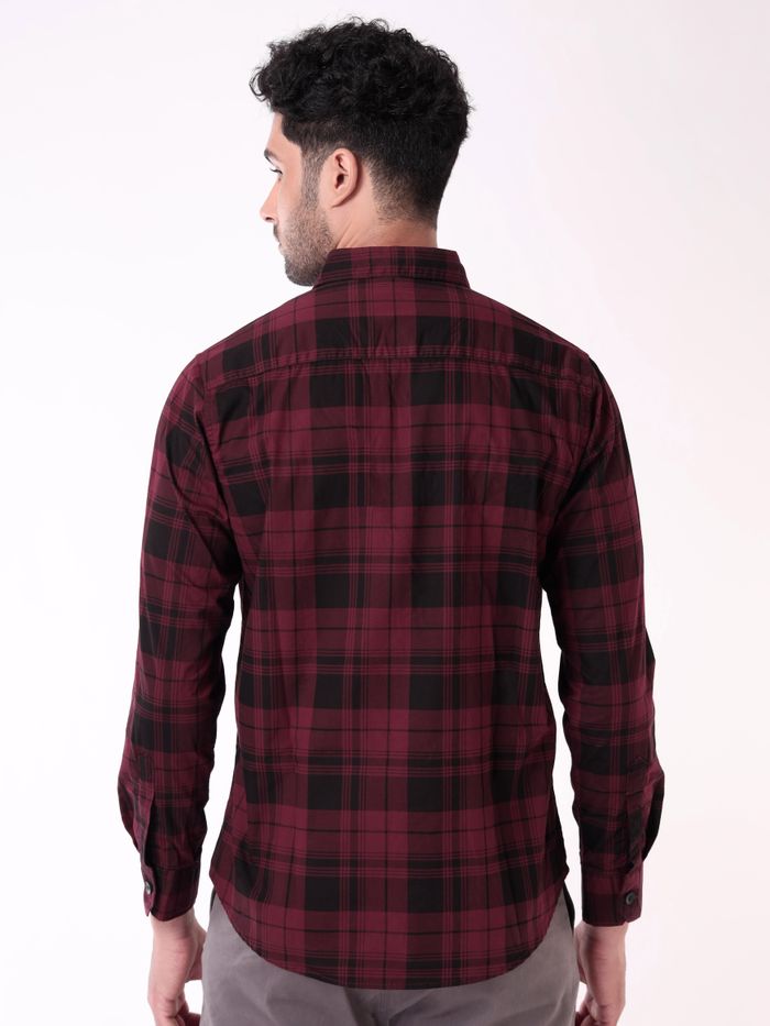 Single Pocket Dark Red Checked Shirts for Men - Image 2