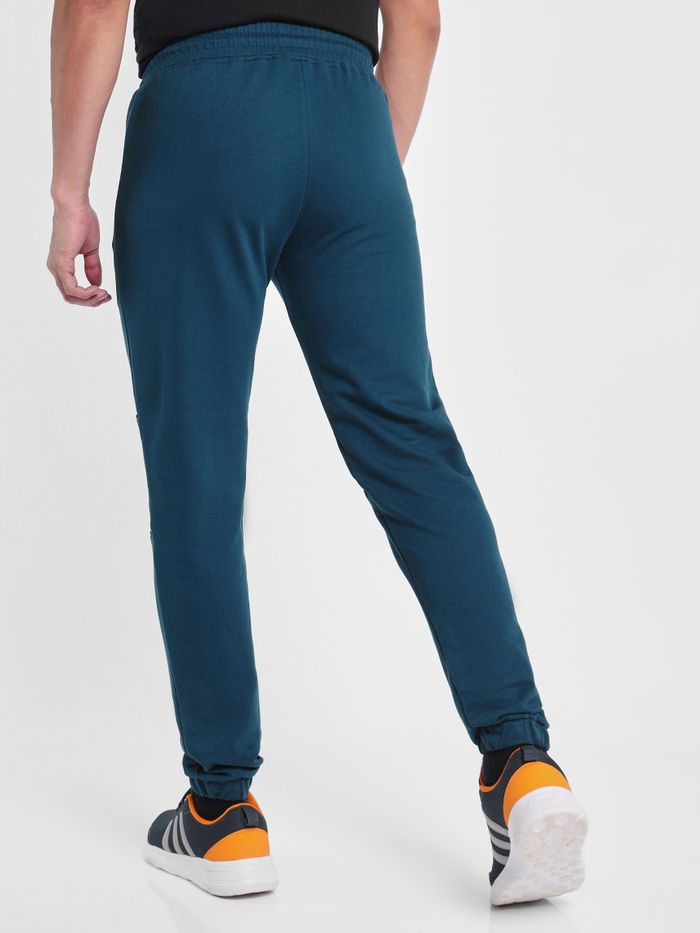 Solid Teal Blue Knitted Men Jogger - Image 3