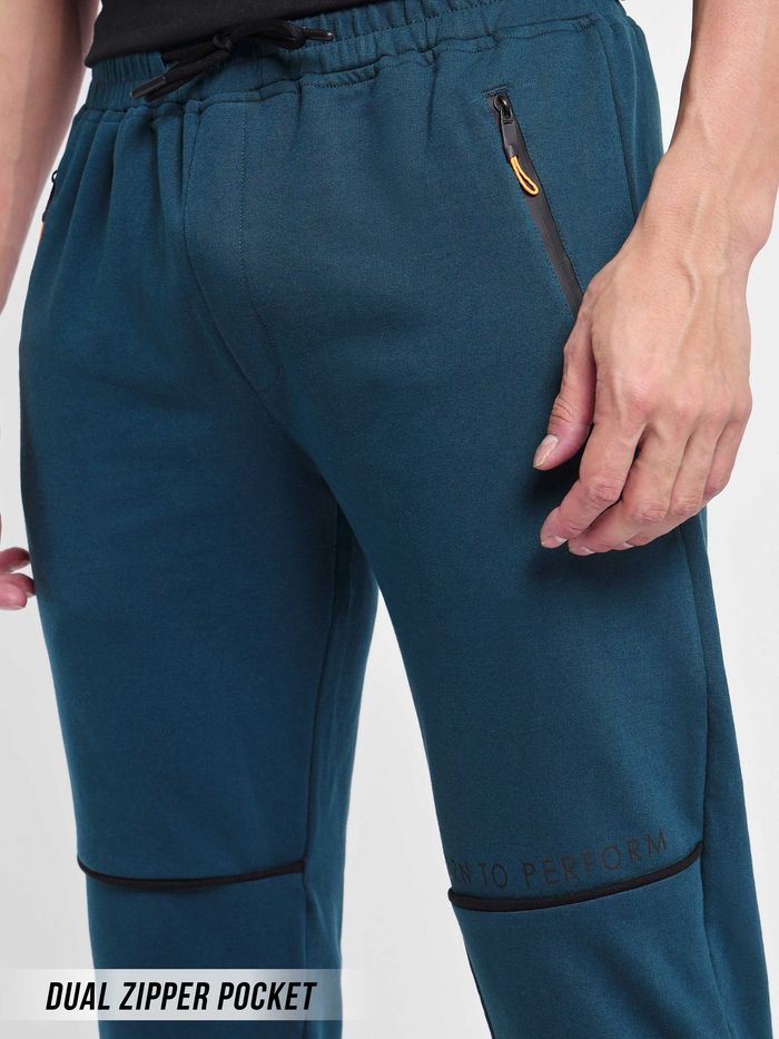Solid Teal Blue Knitted Men Jogger - Image 2