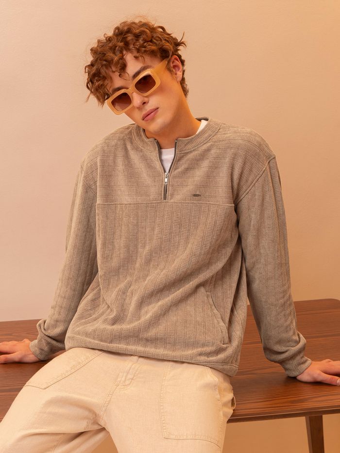 Tan Brown Structured Sweatshirt for Men