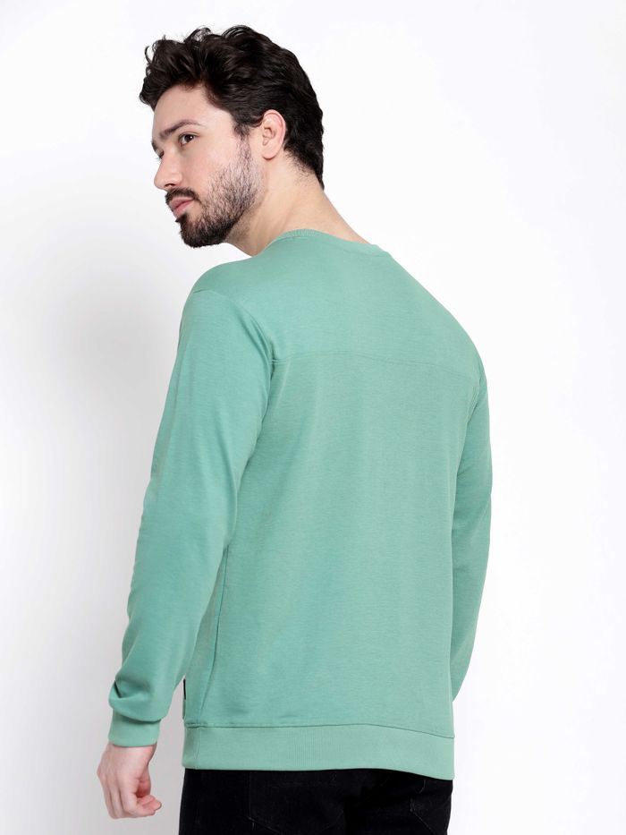 Turquoise Green Diagonal Knit Men Sweatshirts - Image 3