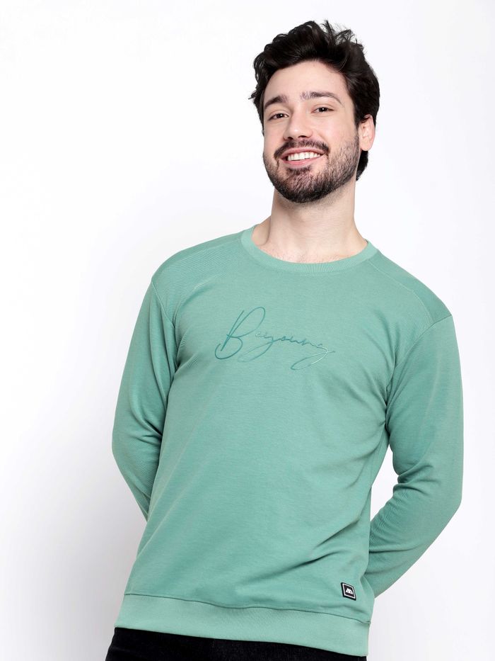 Turquoise Green Diagonal Knit Men Sweatshirts - Image 2