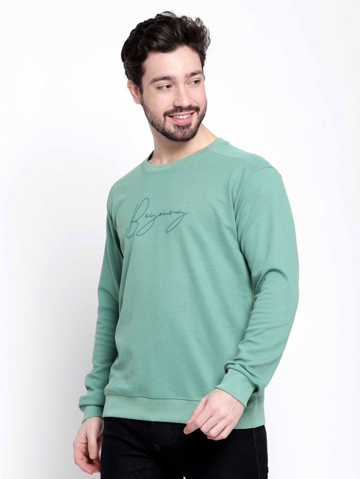 Turquoise Green Diagonal Knit Men Sweatshirts