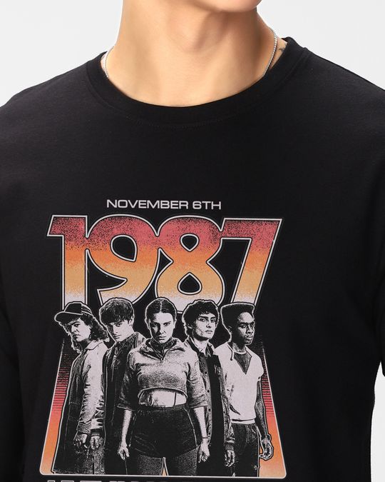 Men's Jet Black ST Characters Graphic Printed T-shirt - Image 5