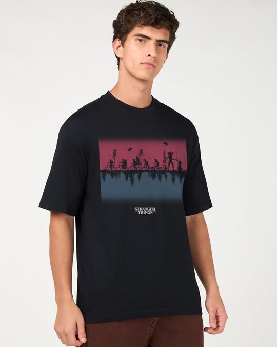 Men's Jet Black Upside Down Graphic Printed Oversized T-shirt - Image 2