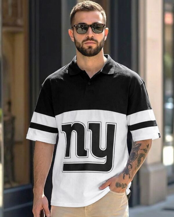 Men's White & Black NY Color Block Oversized Polo T-shirt