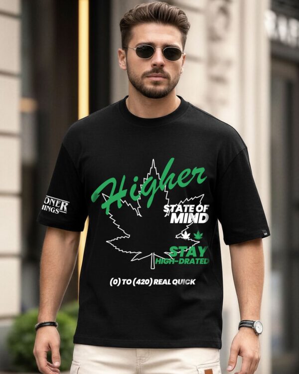 Men's Jet Black Higher Graphic Printed Oversized T-shirt