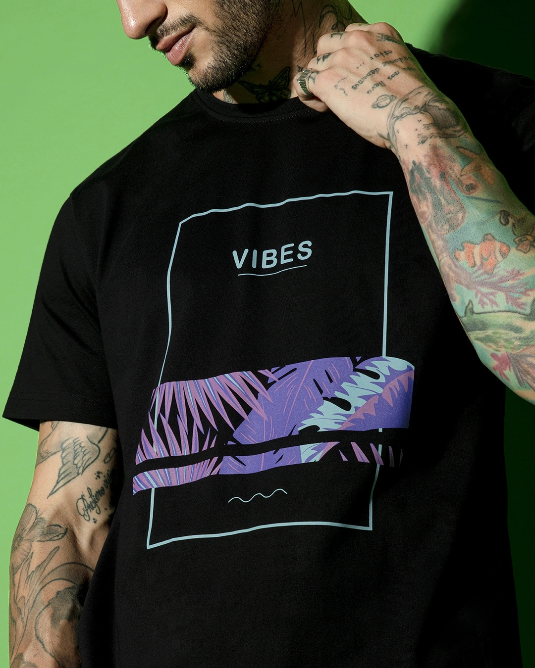 Men's Black Blue Vibes Graphic Printed T-shirt - Image 5