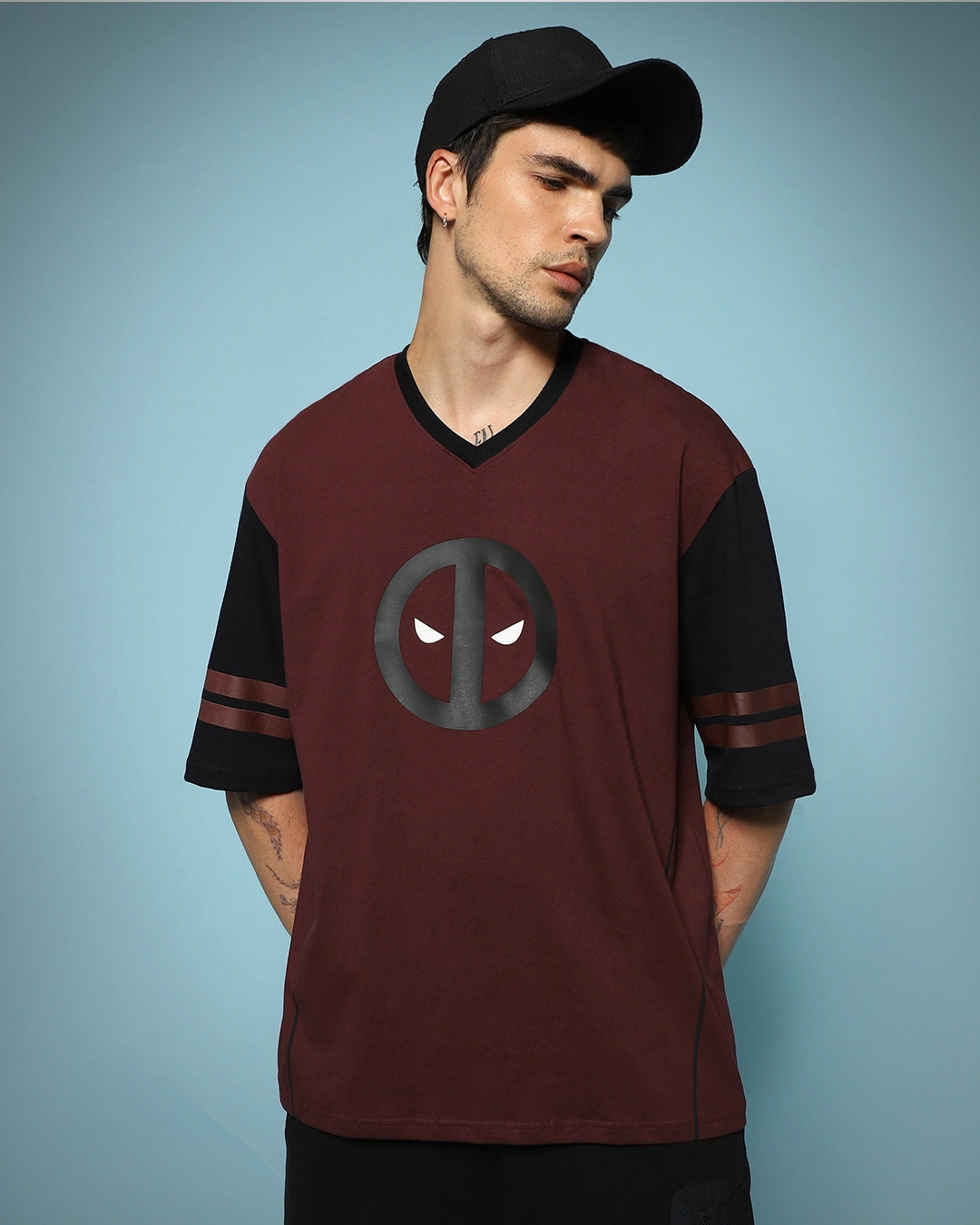 Men's Maroon Dead Pool Jersey Graphic Printed Oversized T-shirt - Image 5