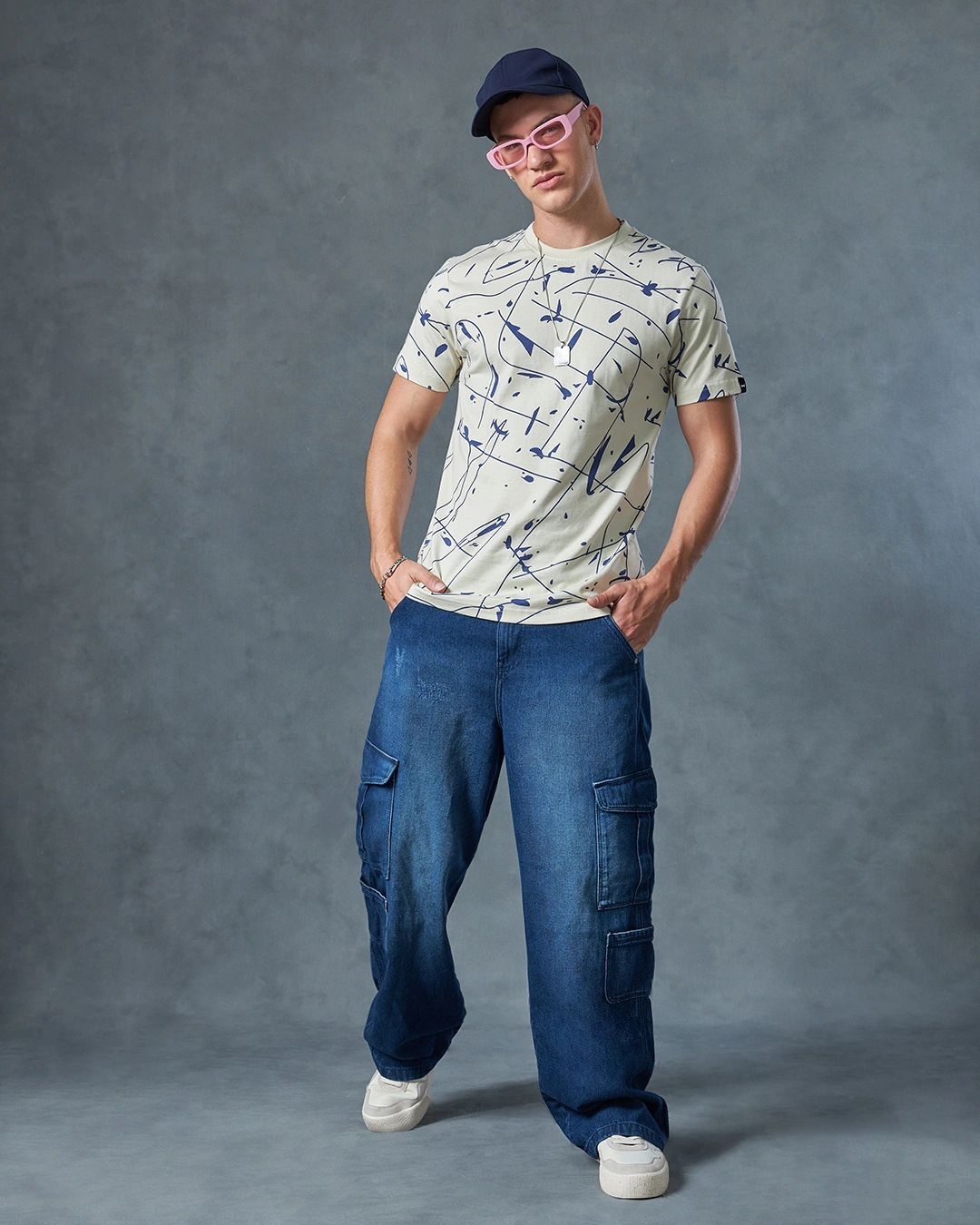 Men's Beige All Over Printed T-shirt - Image 4