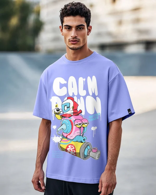 Men's Baby Lavender Calm Down Graphic Printed Oversized T-shirt
