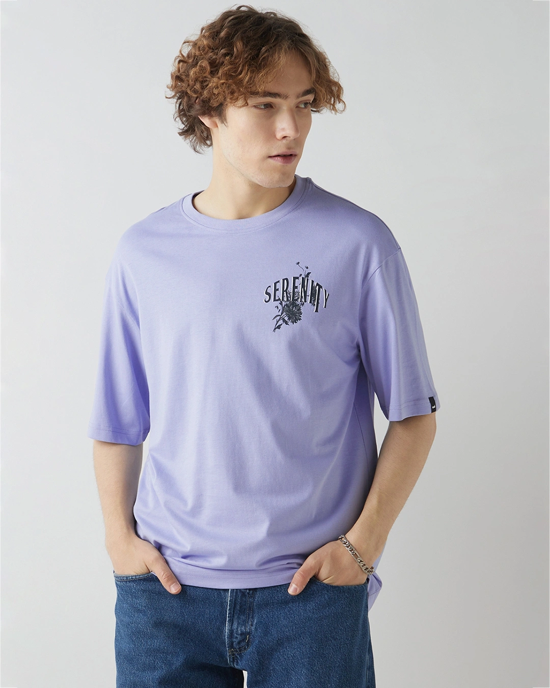 Men's Baby Lavender Serenity Graphic Printed Oversized T-shirt - Image 2