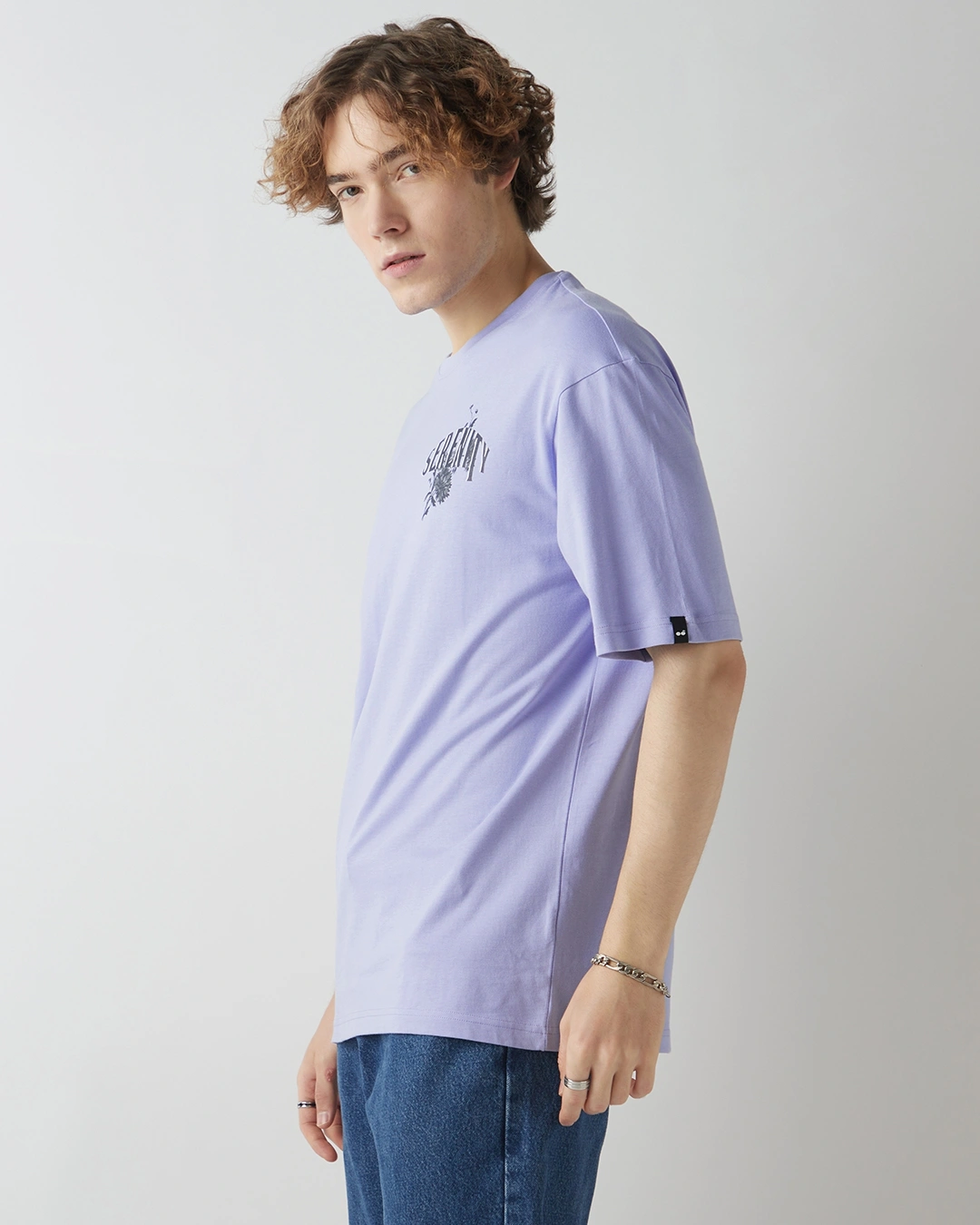 Men's Baby Lavender Serenity Graphic Printed Oversized T-shirt - Image 3