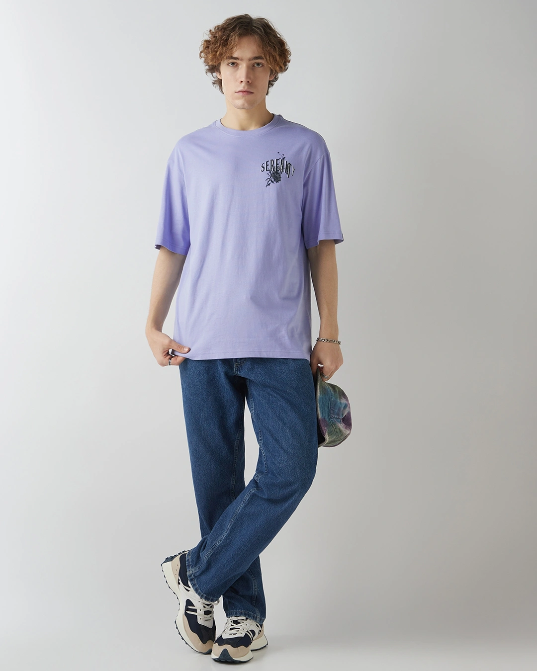Men's Baby Lavender Serenity Graphic Printed Oversized T-shirt - Image 4