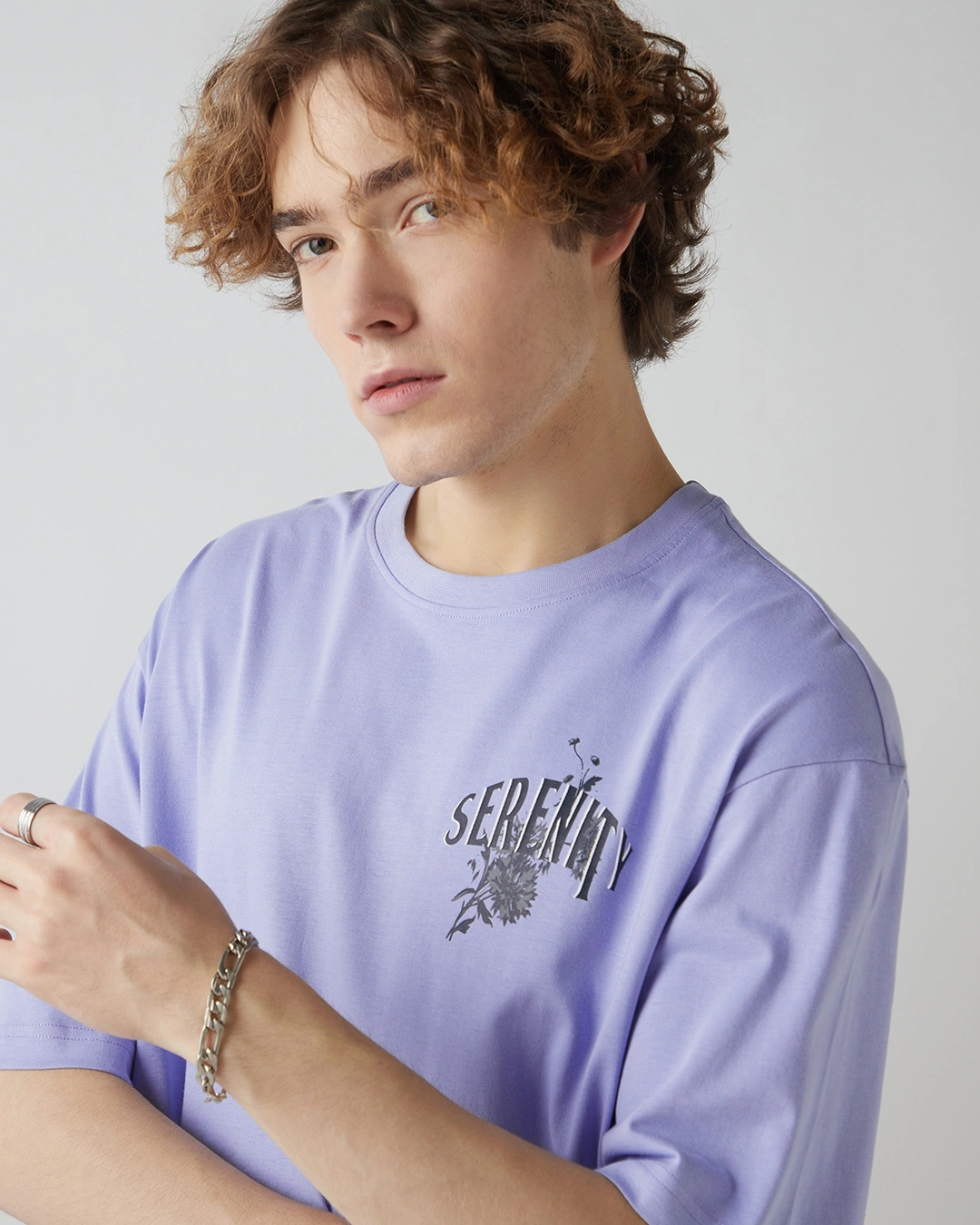 Men's Baby Lavender Serenity Graphic Printed Oversized T-shirt - Image 5
