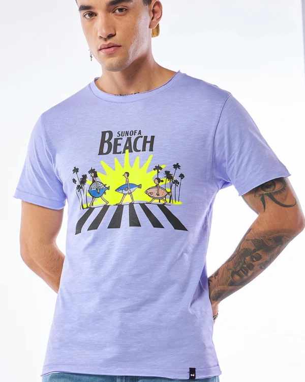 Men's Baby Lavender Sun of a Beach Graphic Printed T-shirt