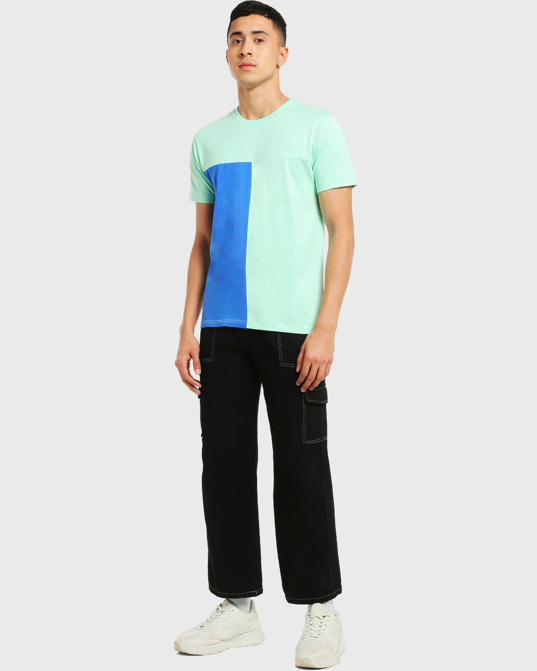 Men's Bird Egg Blue Color Block T-shirt - Image 4