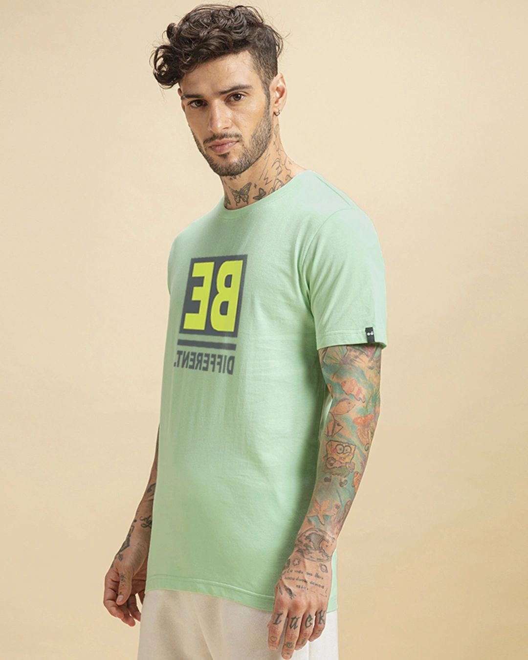 Men's Bird Egg Green Be Different Typography T-shirt - Image 2
