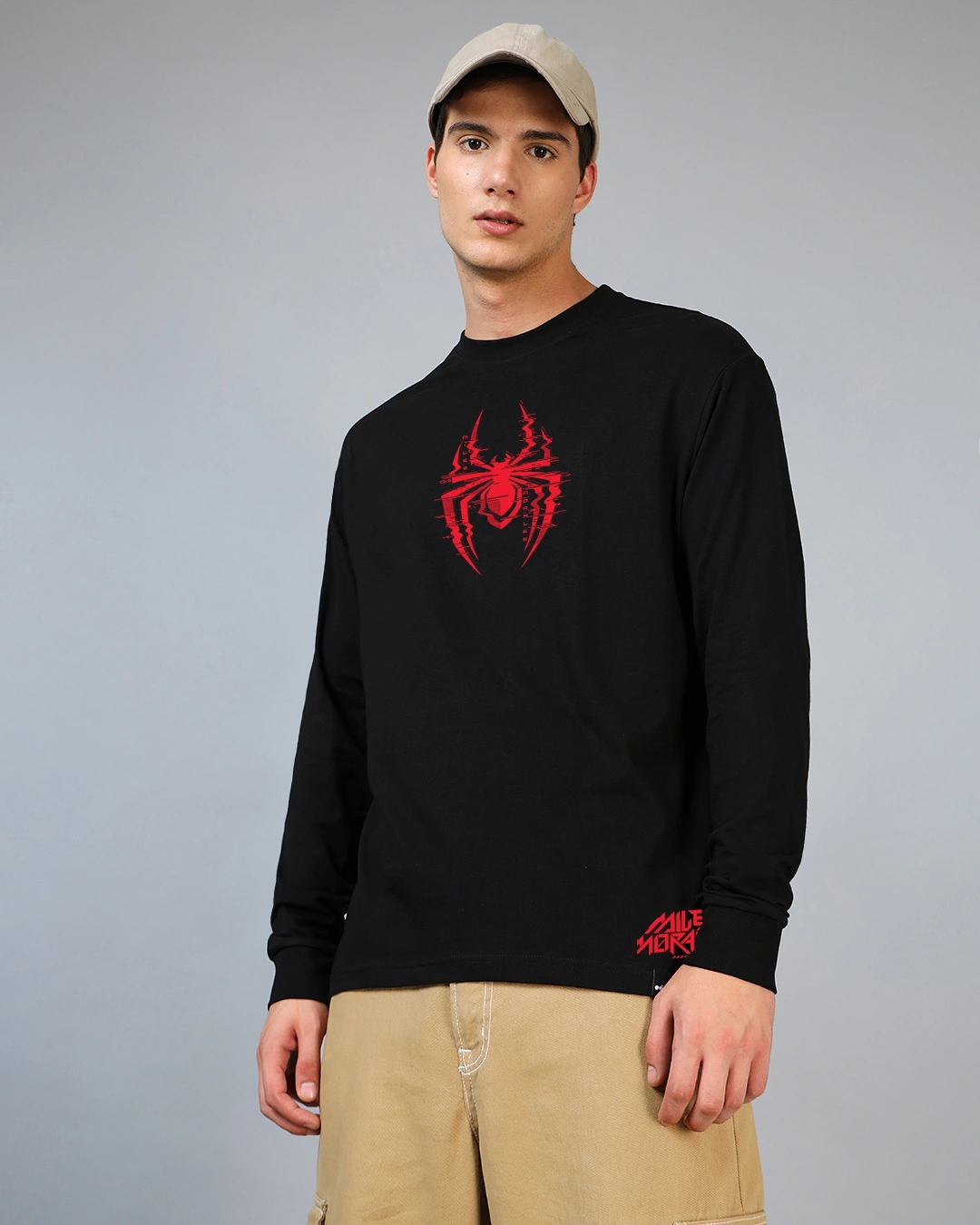 Men's Black Across The Spiderverse Graphic Printed Oversized T-shirt - Image 2