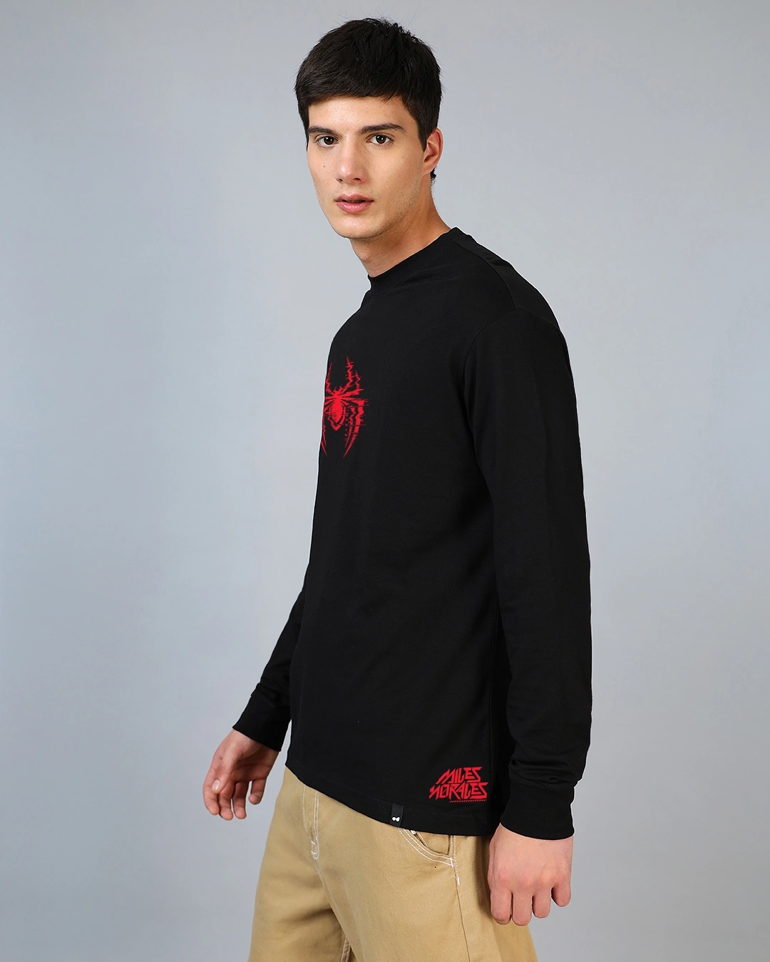 Men's Black Across The Spiderverse Graphic Printed Oversized T-shirt - Image 3