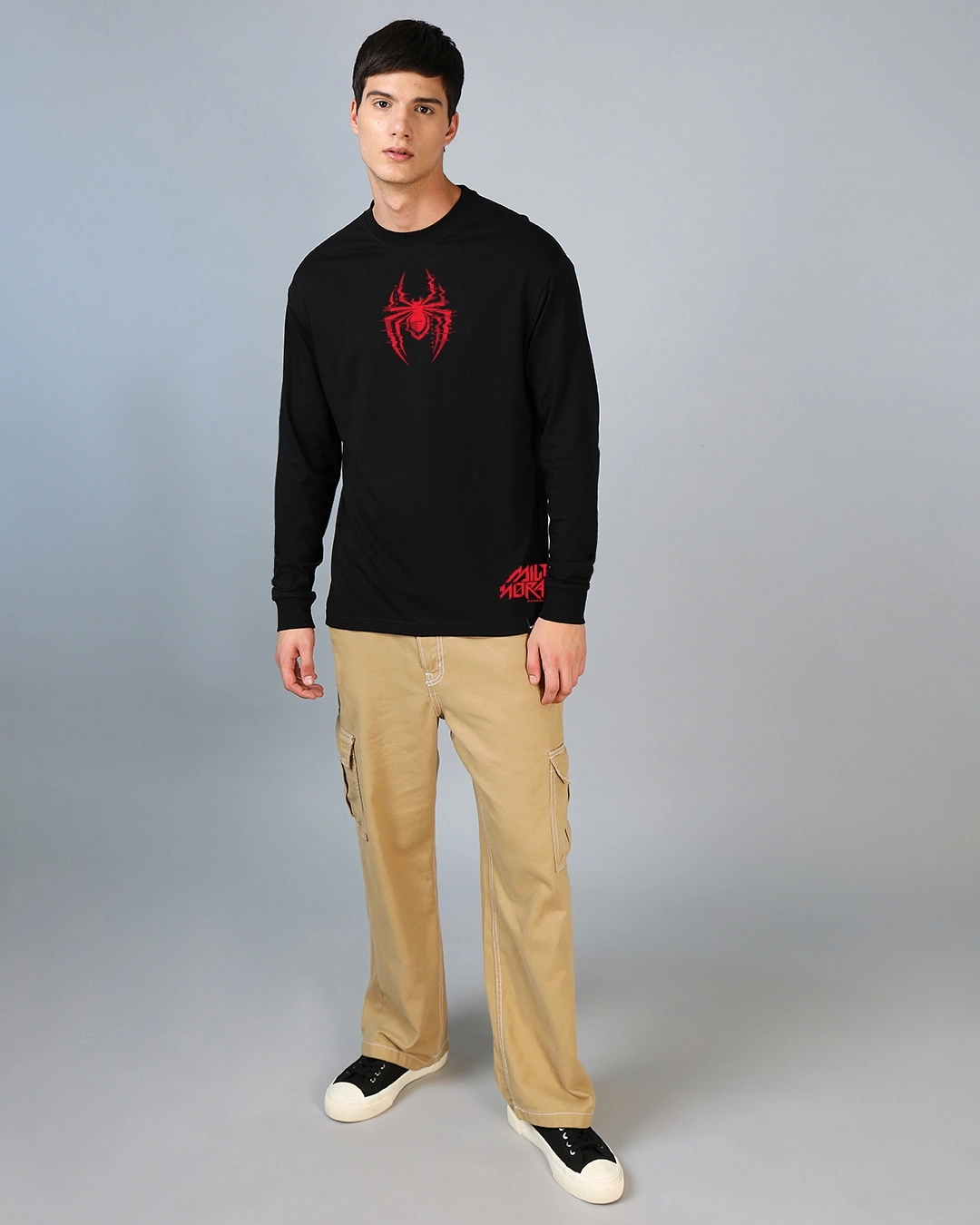 Men's Black Across The Spiderverse Graphic Printed Oversized T-shirt - Image 4