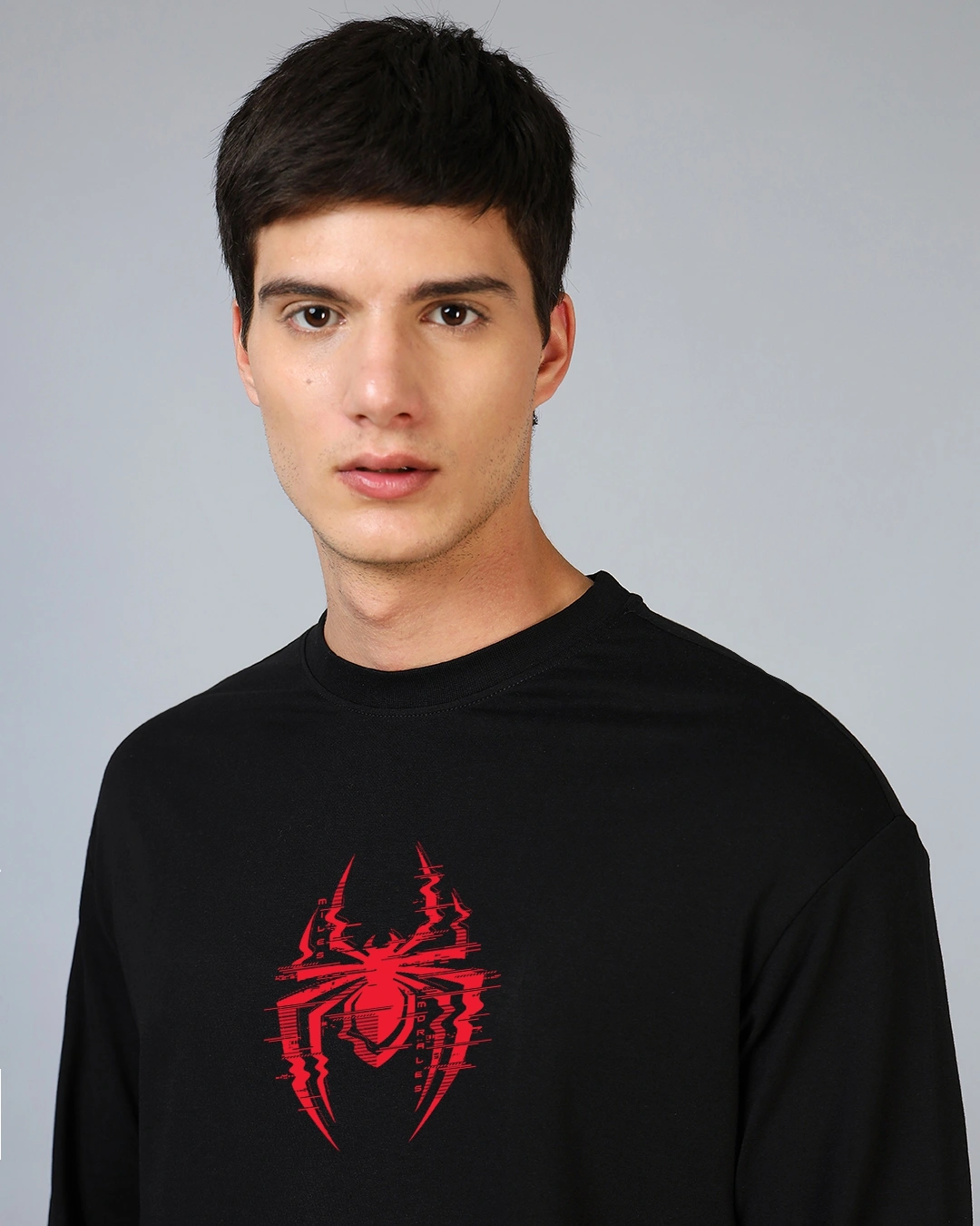 Men's Black Across The Spiderverse Graphic Printed Oversized T-shirt - Image 5